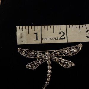 Silver Tone Dragonfly Brooch with Rhinestones - 2 1/4" Wingspan